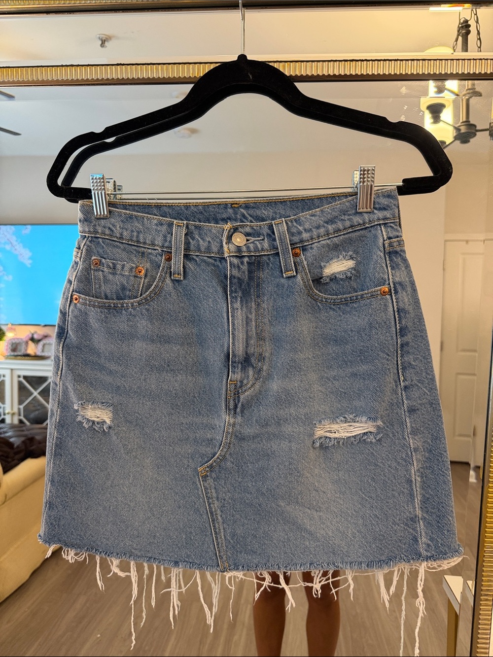 Levi's Light Blue Distressed Denim Mini Skirt NWOT never worn size 26 :)